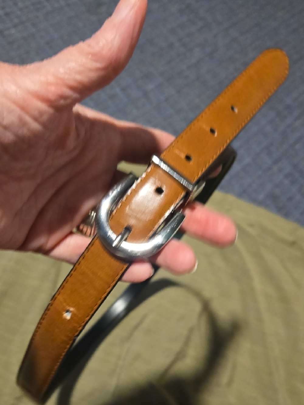 Belt with Rounded Silver Reversable Buckle - Picture 5 of 6